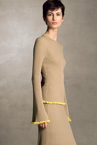 Kavya Knit Maxi Skirt in Camel Cashmere Silk