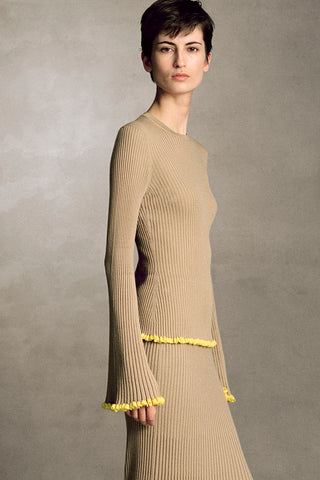 Kavya Knit Maxi Skirt in Camel Cashmere Silk