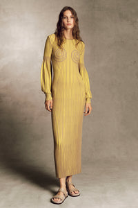 Karina Knit Maxi Dress in Citrine & Camel Merino Wool