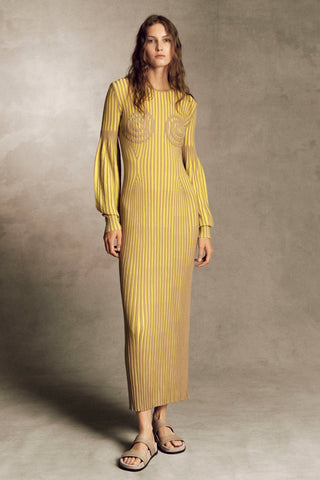 Karina Knit Maxi Dress in Citrine & Camel Merino Wool