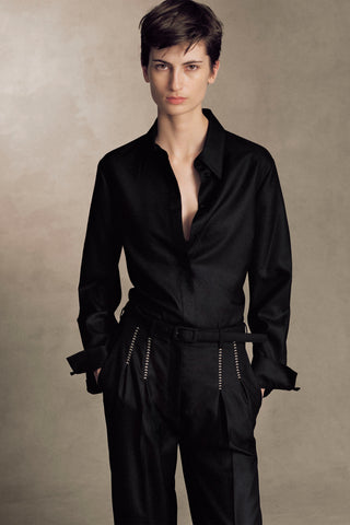 Vargas Wide-leg Pant in Black & Camel Cashmere