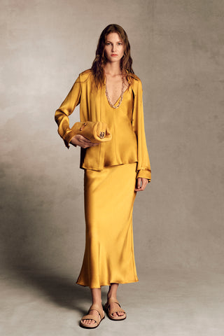 Frei Maxi Skirt in Golden Birch Silk Satin