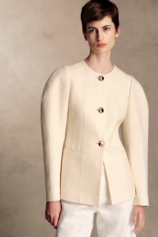 Daelan Jacket in Ivory Virgin Wool Silk Slub