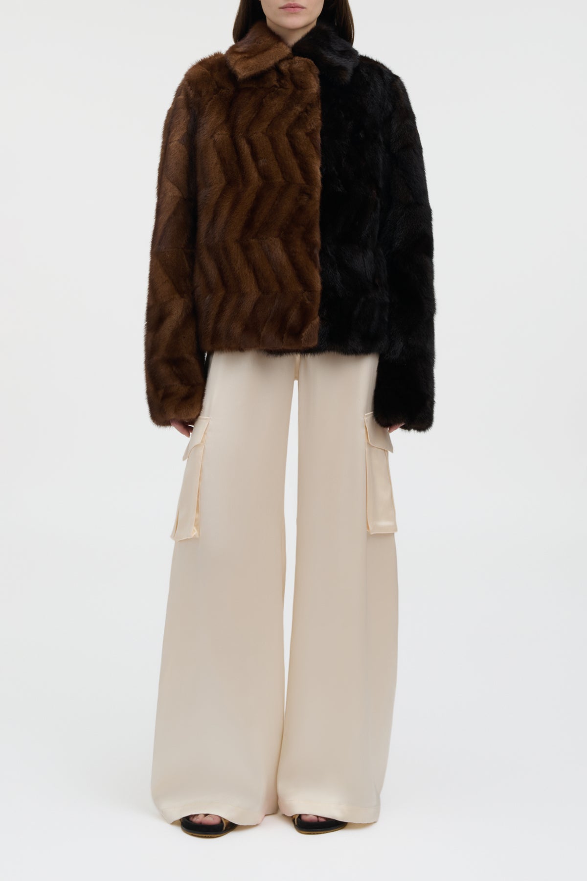 Torstein Coat in Black & Chocolate Recycled Mink Fur