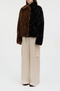 Torstein Coat in Black & Chocolate Recycled Mink Fur