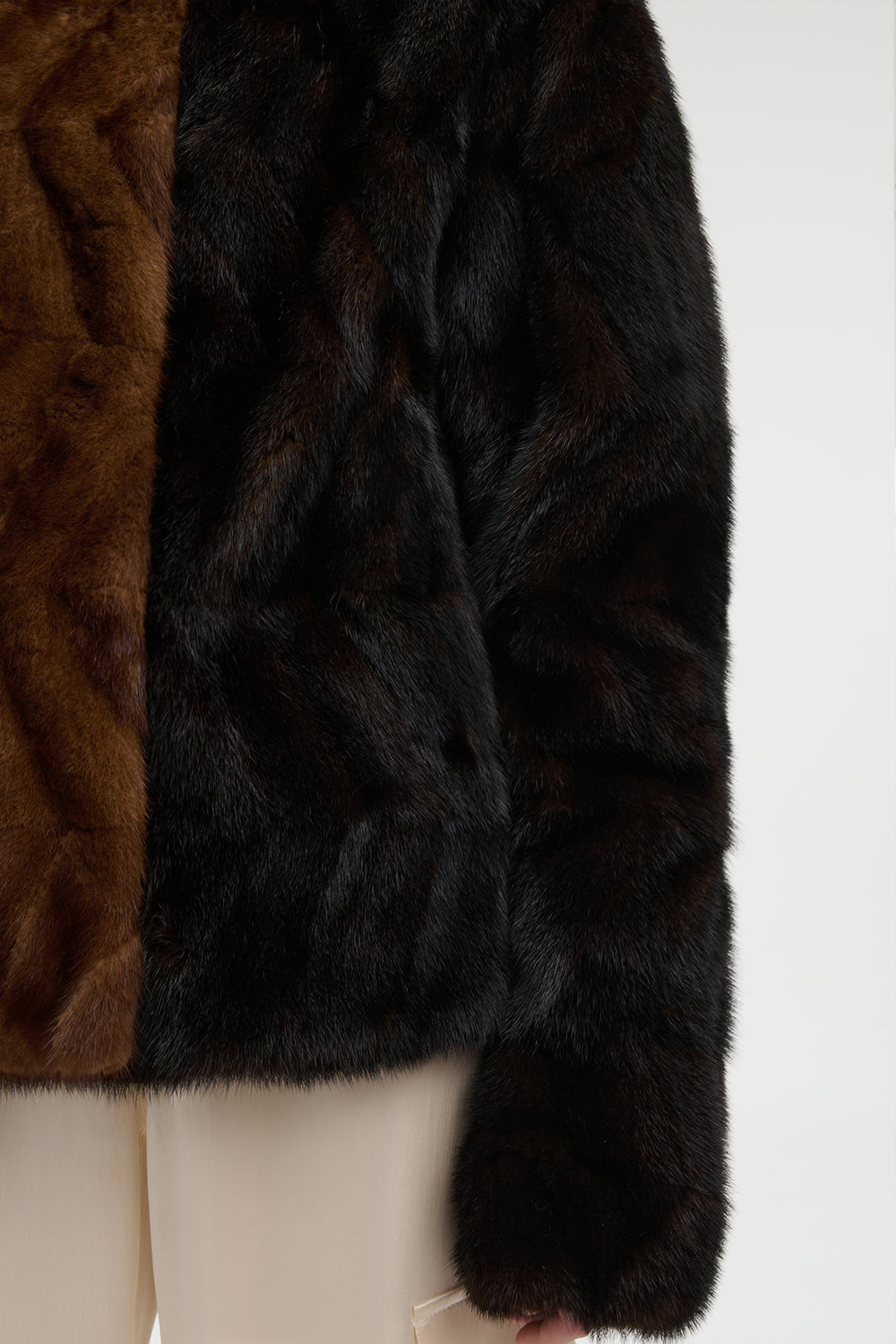 Torstein Coat in Black & Chocolate Recycled Mink Fur
