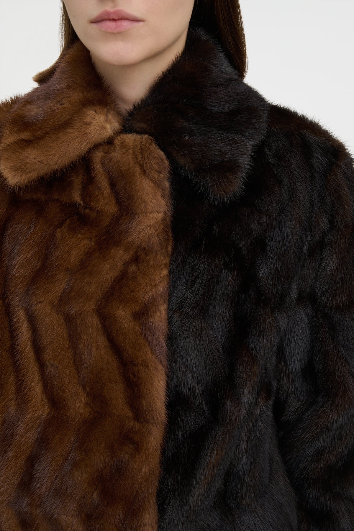 Torstein Coat in Black & Chocolate Recycled Mink Fur