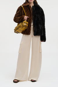 Torstein Coat in Black & Chocolate Recycled Mink Fur