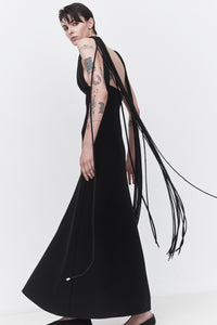 Renato Fringe Dress in Black Merino Wool