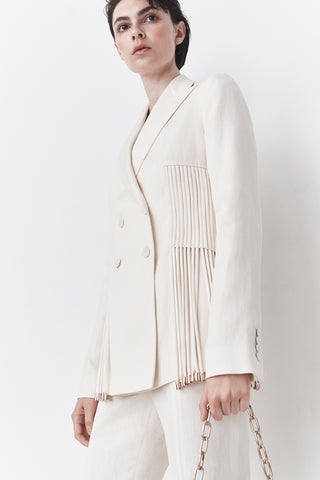 Giorgio Fringe Blazer in Ivory Textured Linen