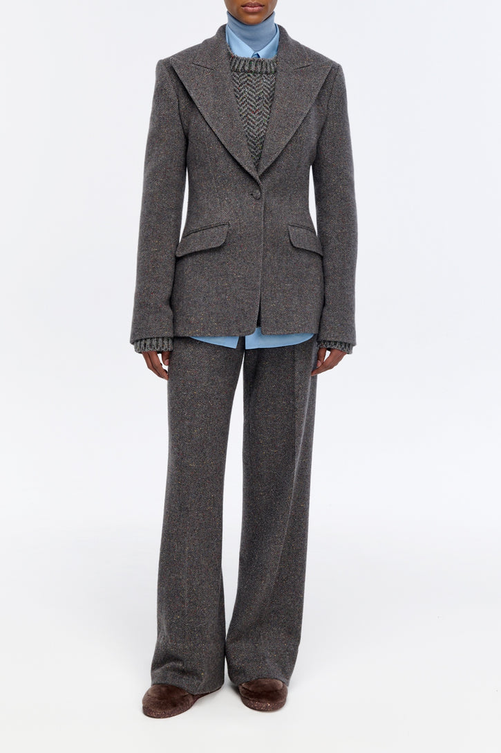 Leiva Blazer in Charcoal Multi Cashmere Wool Herringbone