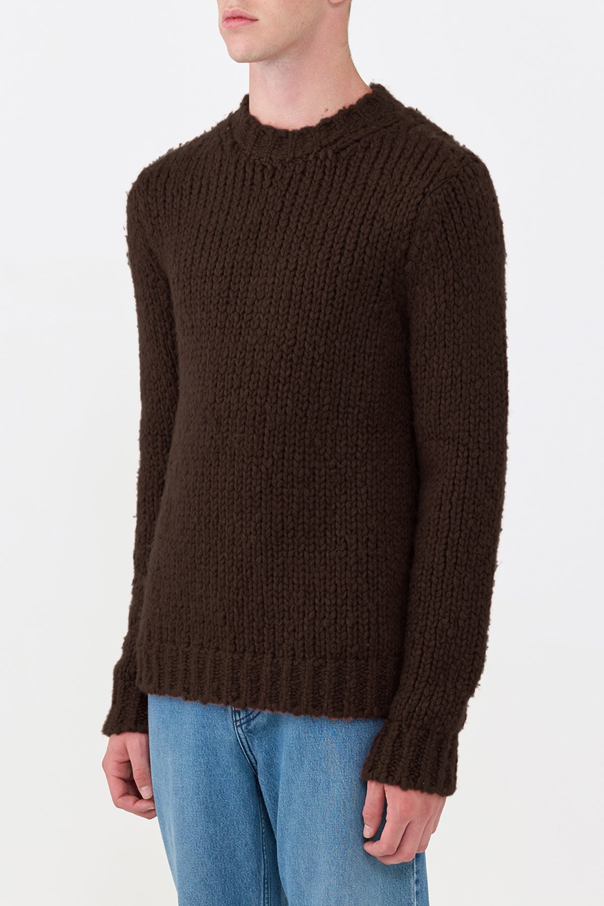 Lawrence Knit Crewneck Sweater in Chocolate Welfat Cashmere