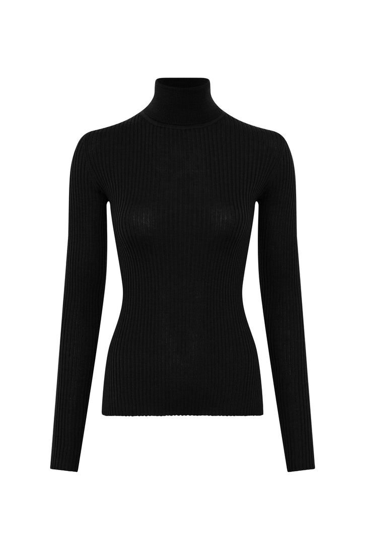 Peppe Knit Turtleneck Sweater in Black Cashmere