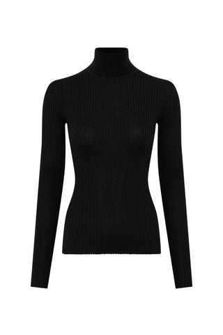 Peppe Knit Turtleneck Sweater in Black Cashmere