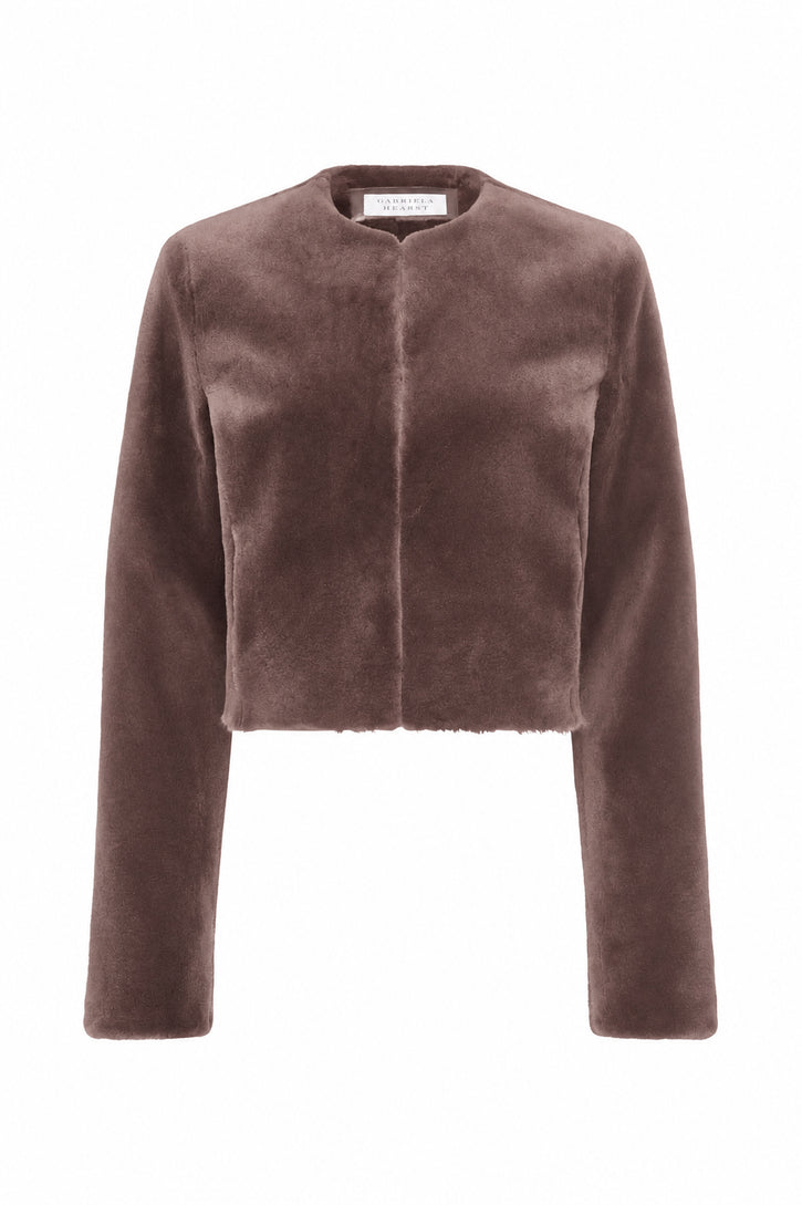 Hermera Raw Cut Jacket in Mocha Shearling