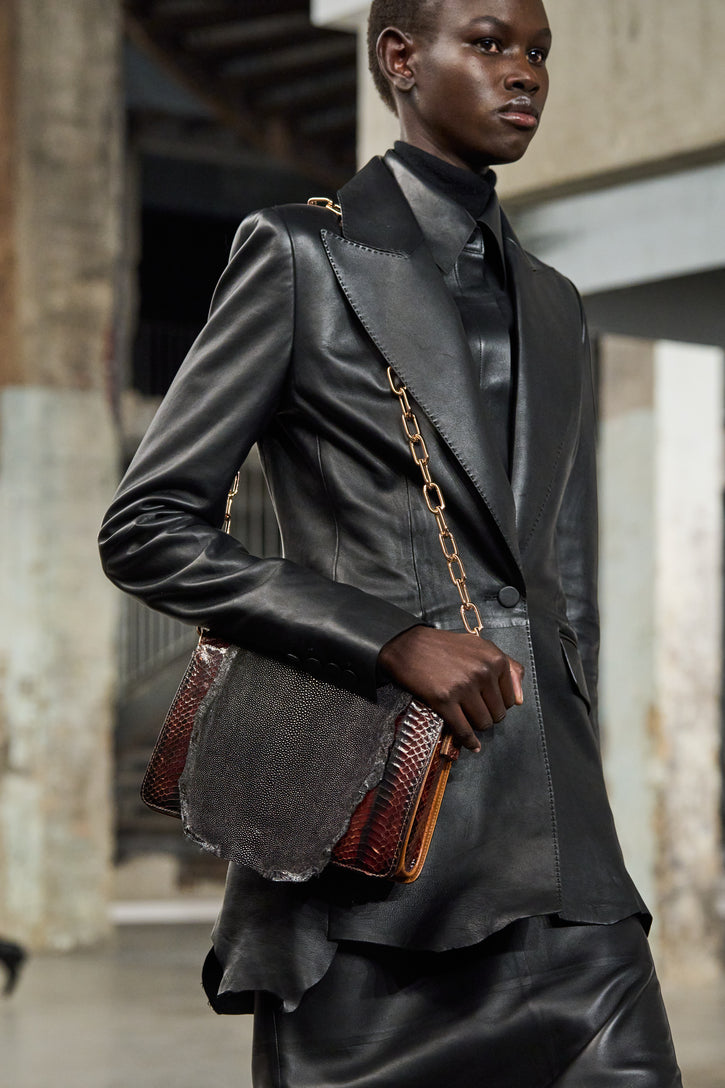 Sybel Raw Cut Blazer in Black Soft Leather