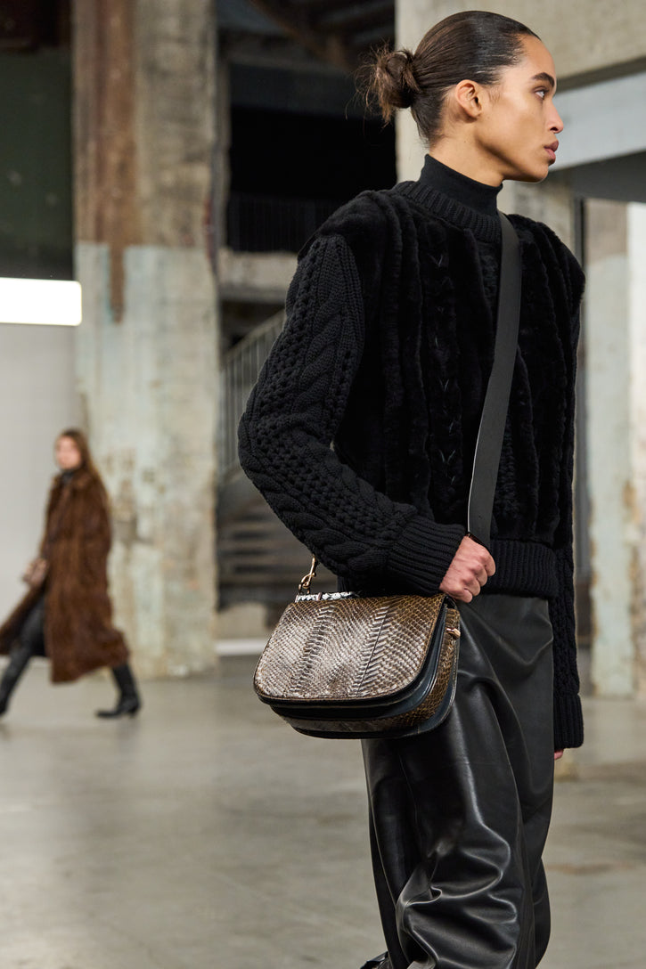 Toth Knit Pullover in Black Cashmere & Shearling