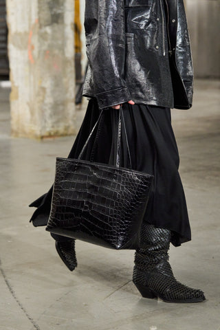 Black Crocodile Leather Croco Tote Bag - Street Style On Model | Gabriela Hearst
