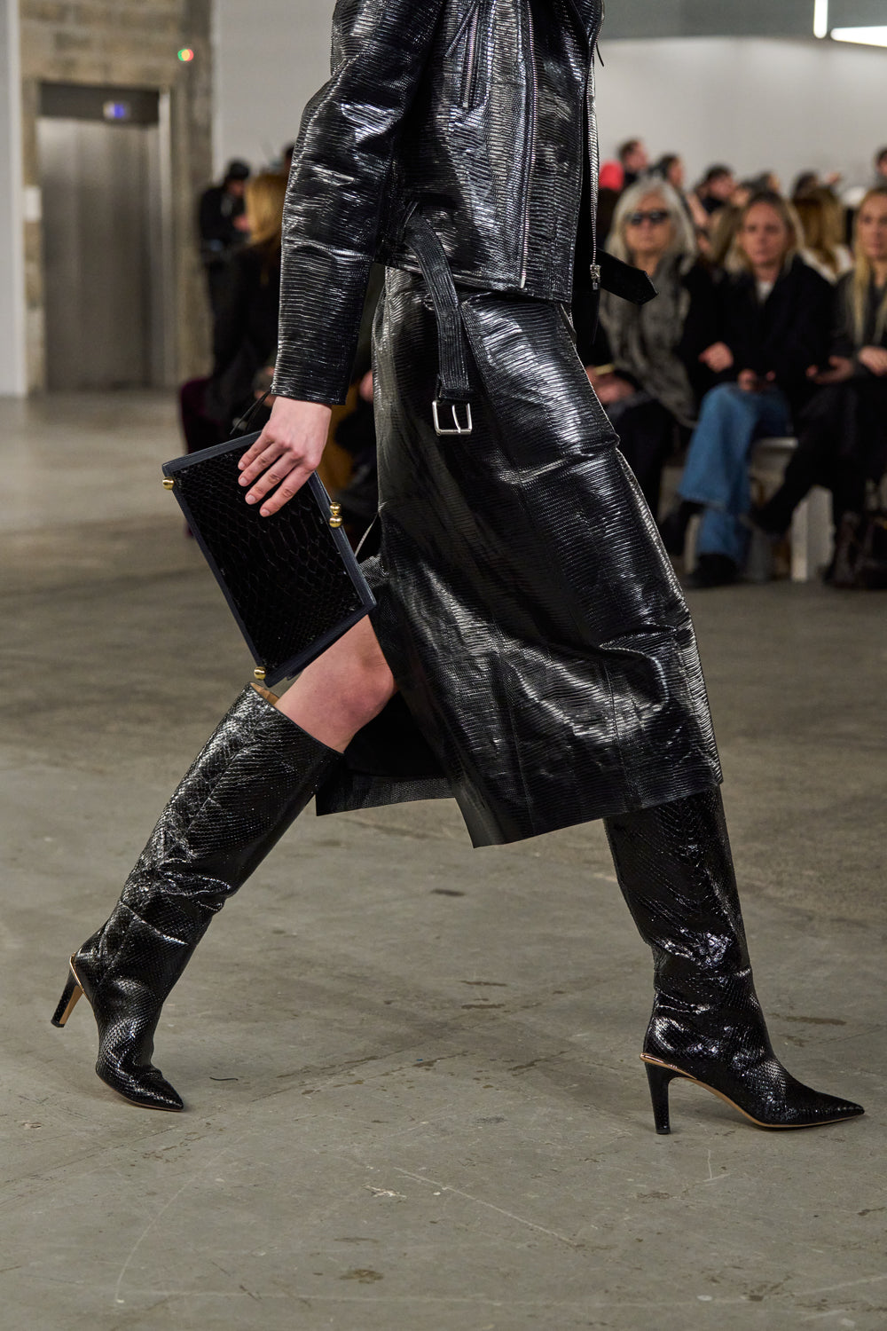 Aura High Heel Stiletto Tall Boot in Black Snakeskin