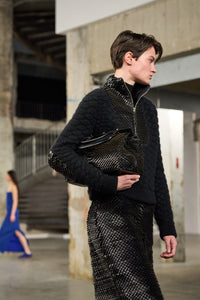 Isha Knit Mock Funnel Neck in Black Nappa Leather Snake Scales & Cashmere