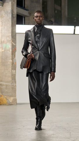 Sybel Raw Cut Blazer in Black Soft Leather
