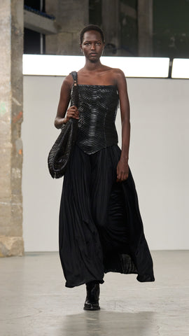 Estrid Strapless Dress in Black Leather Snake Scales