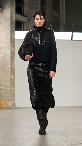 Antia Midi Skirt in Black Leather Snake Scales