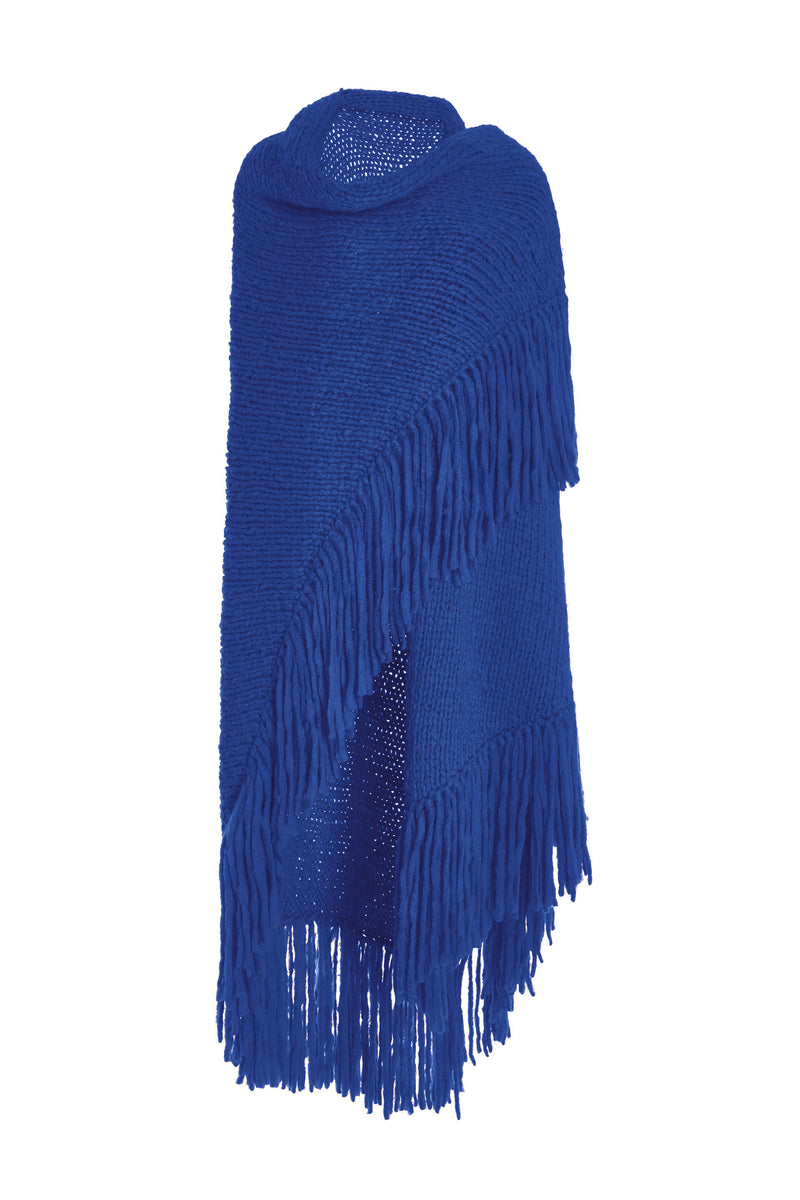 Cobalt Cashmere Lauren Knit Wrap with Fringe - Flat Lay | Gabriela Hearst