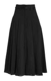 Dugald Pleated Skirt in Black Aloe Linen