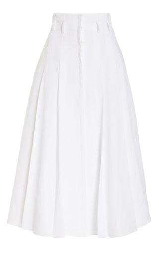 White Aloe Linen Pleated Midi Skirt - Front View | Gabriela Hearst
