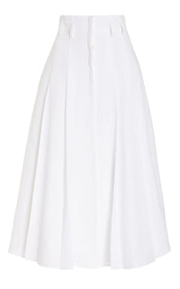 Dugald Pleated Midi Skirt in White Aloe Linen