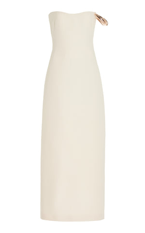 Anica Dress in Ivory Structured Silk Wool Cady