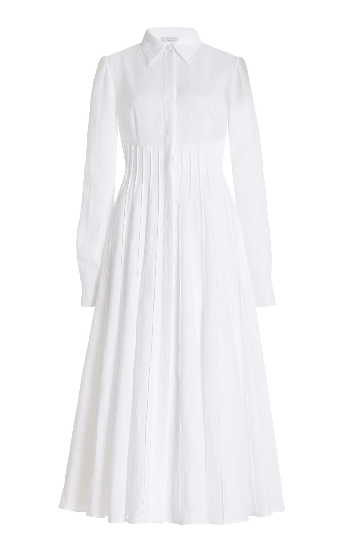 Dewi Pleated Shirtdress in White Aloe Linen