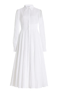 Dewi Pleated Dress in White Aloe Linen