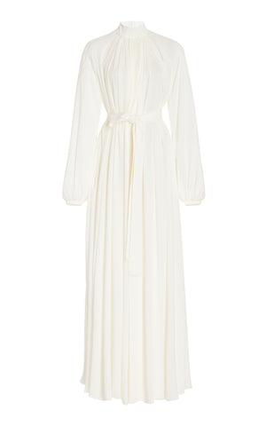Cedric Pleated Dress in Ivory Silk Georgette Twill