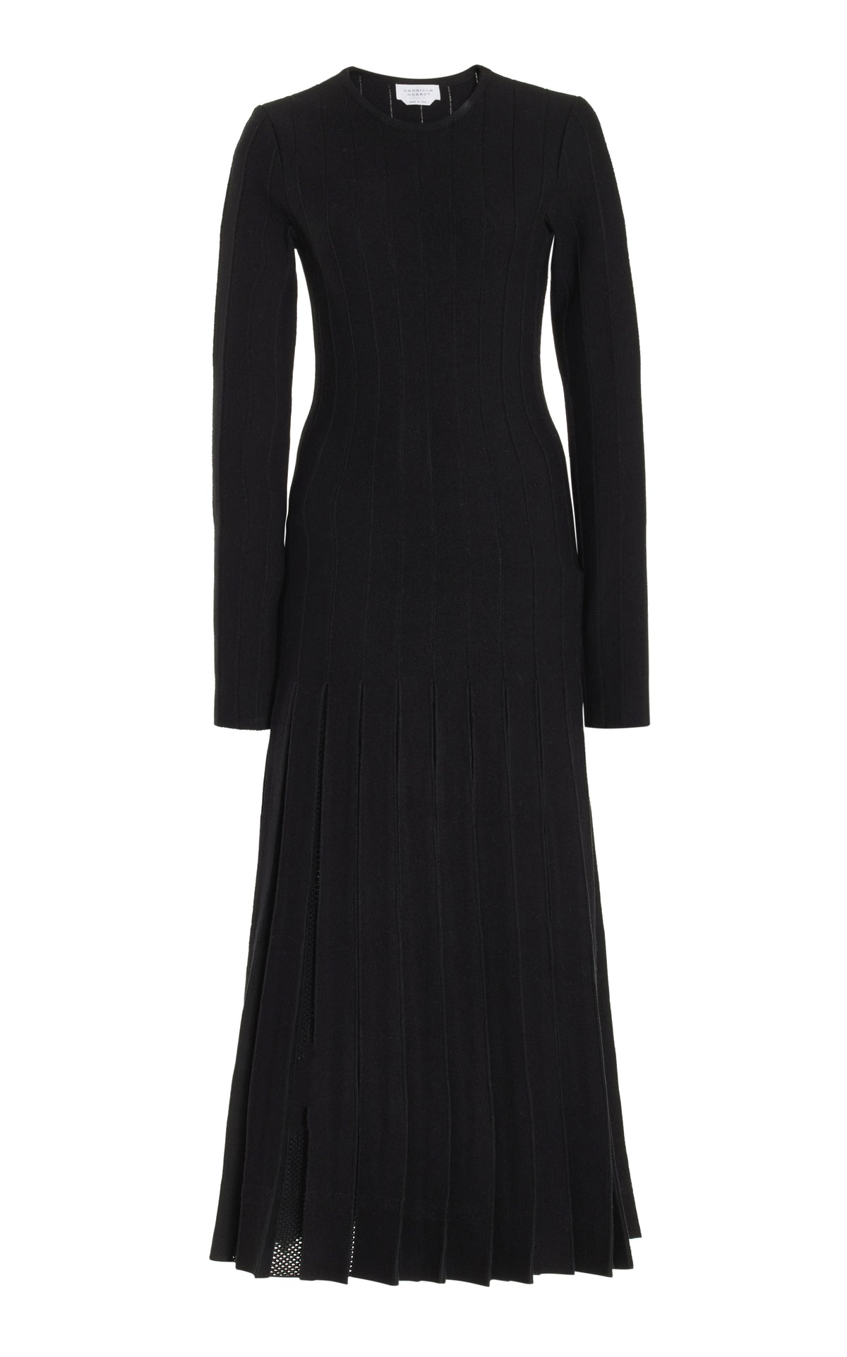 Walsh Knit Pleated Dress in Black Wool