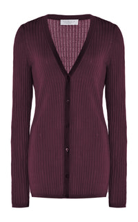Emma Pointelle Knit Cardigan in Deep Bordeaux Cashmere Silk
