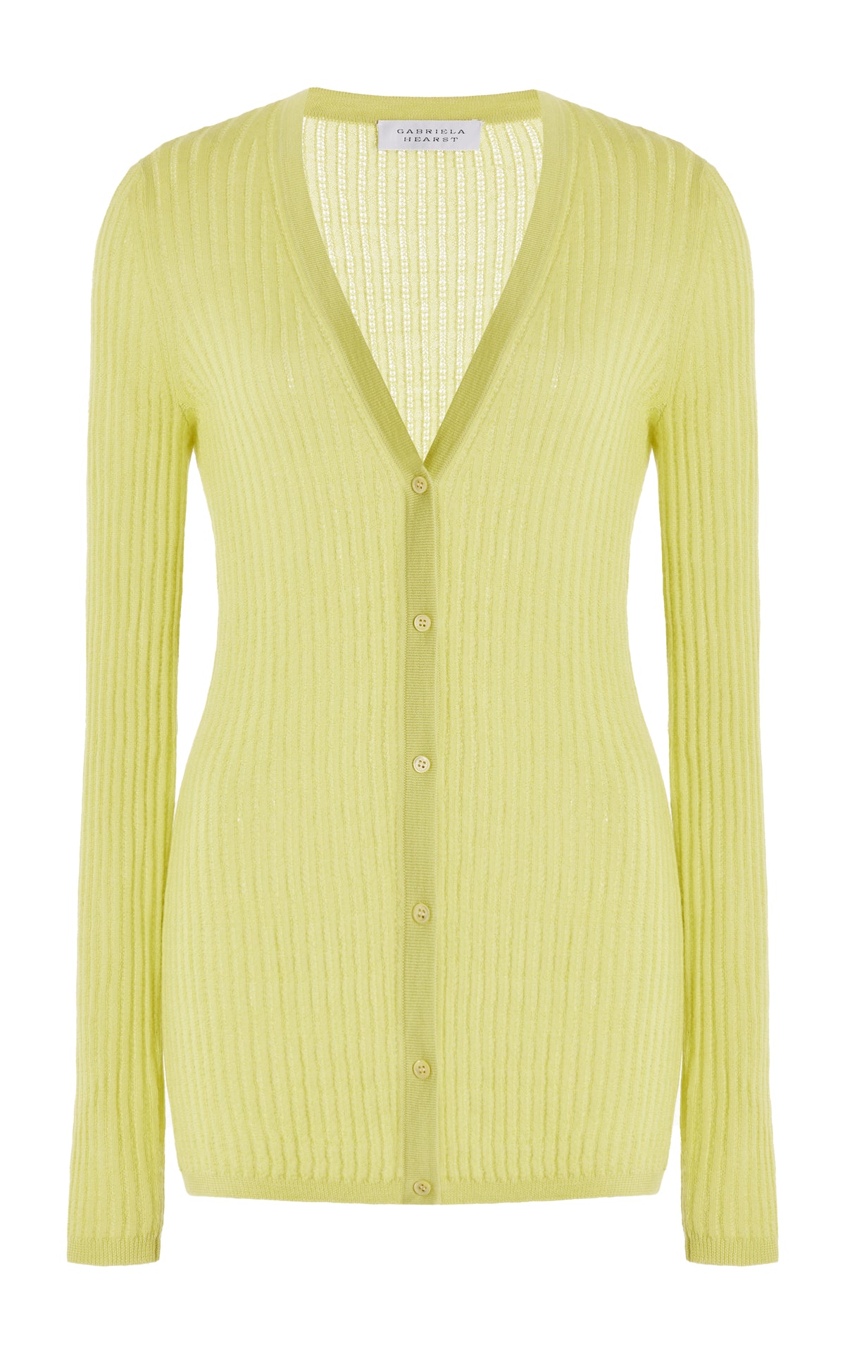 Emma Pointelle Knit Cardigan in Lime Adamite Cashmere Silk
