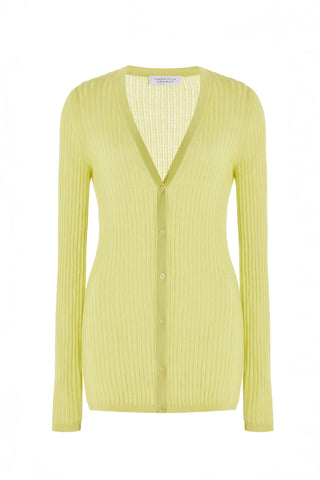 Emma Pointelle Knit Cardigan in Lime Adamite Cashmere Silk
