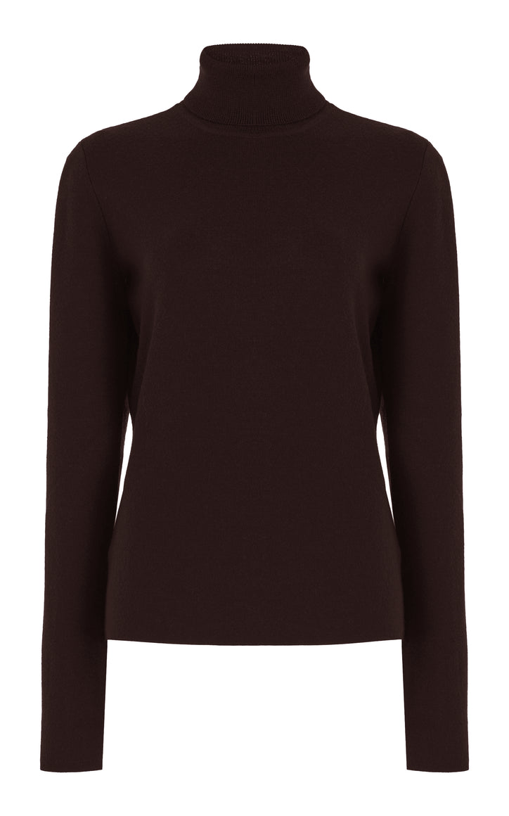 May Knit Turtleneck in Chocolate Merino Wool Cashmere
