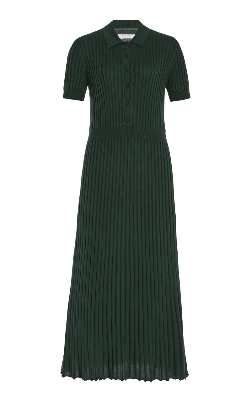 English Green Cashmere Silk Amor Knit Midi Dress - Front View | Gabriela Hearst