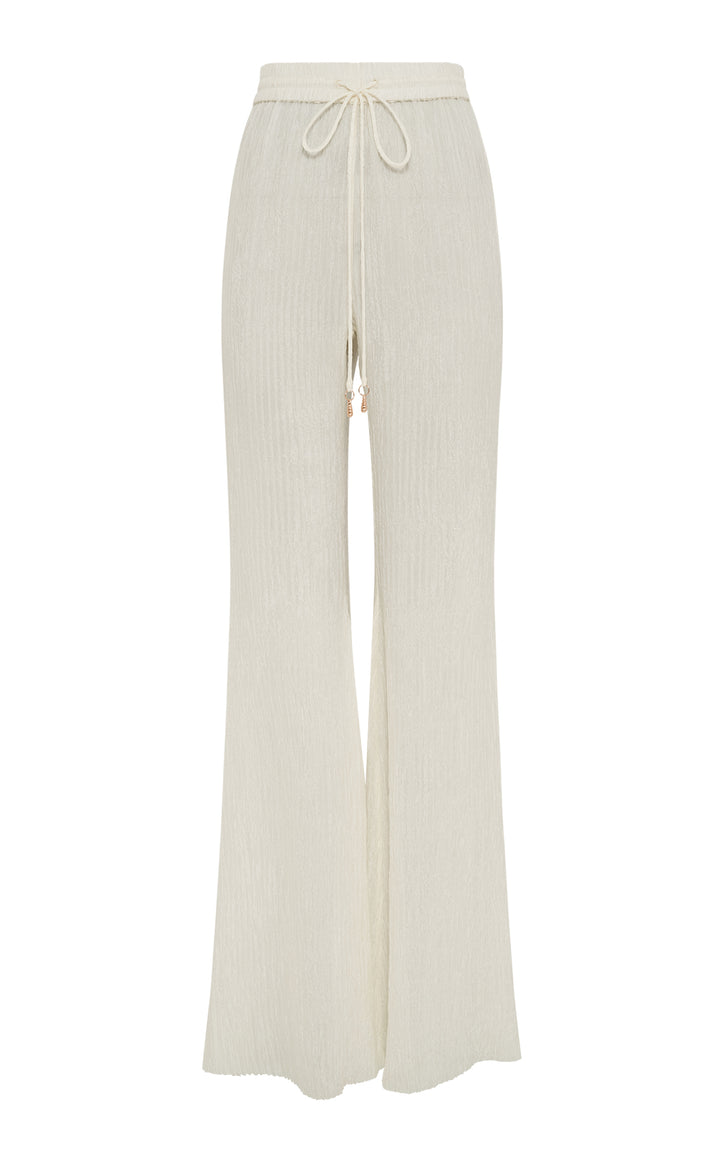 Claude Flare Pant in Ivory Plisse Silk