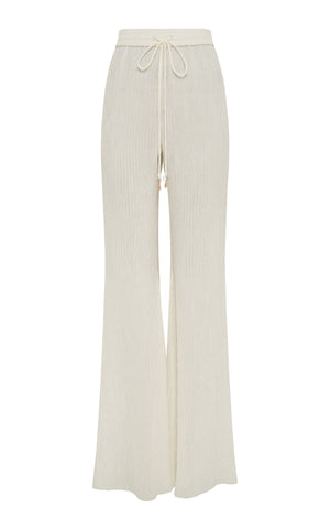 Claude Flare Pant in Ivory Plisse Silk