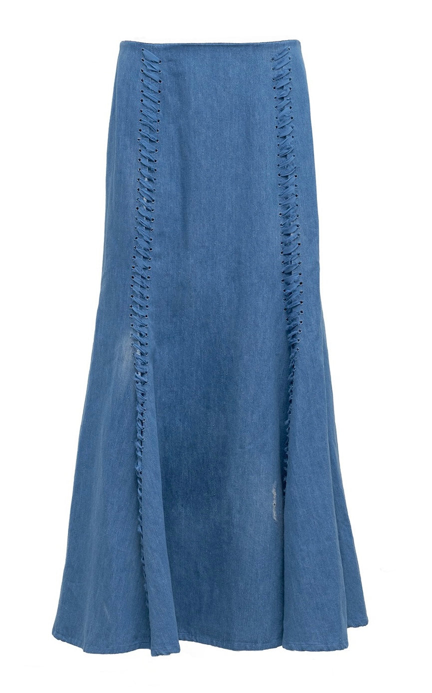 Dion Laces Maxi Skirt in Light Blue Recycled Cotton Linen