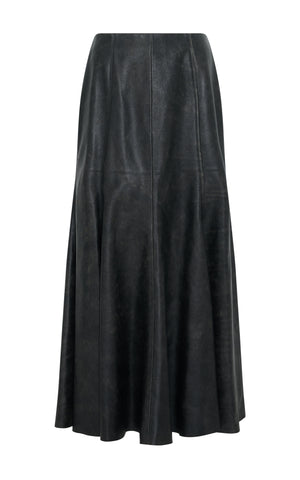 Amy Midi Skirt in Black Leather