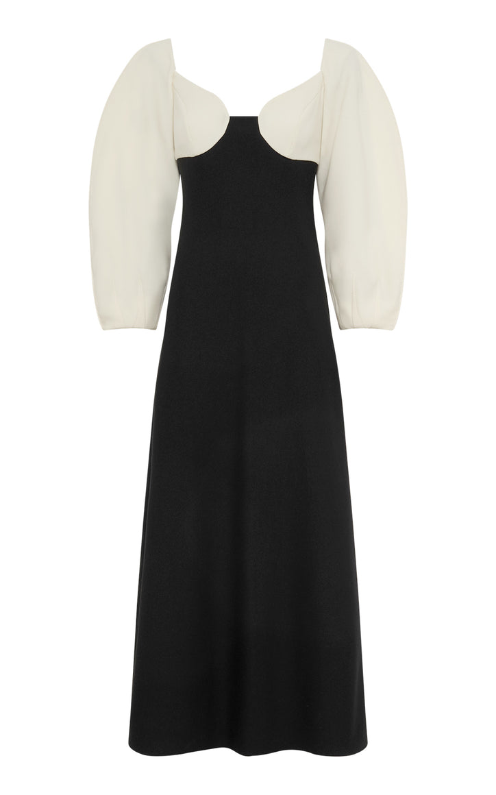 Dee Maxi Dress in Ivory & Black Wool Crepe