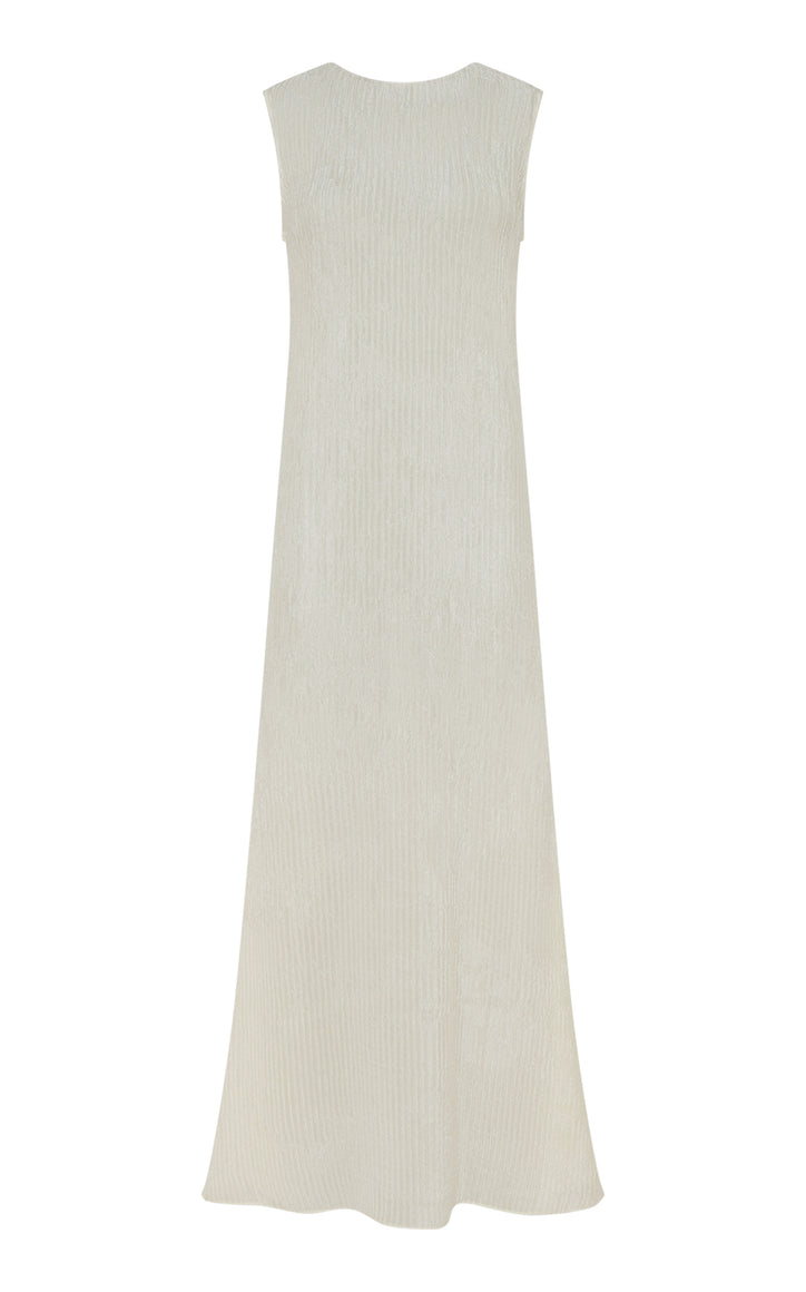 Carling Maxi Dress in Ivory Plisse Silk