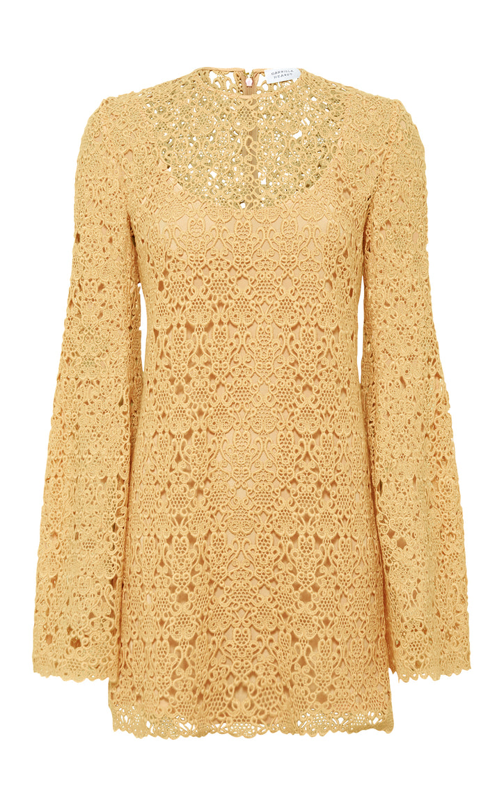 Archie Mini Dress with Lining in Gold Silk Macrame Lace