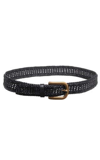 Black Leather Braided Sam Belt with Brass Buckle - Front View | Gabriela Hearst