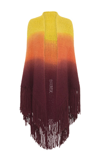 Dip Dye Sunrise Cashmere Lauren Knit Wrap - Front View with Fringe Detail | Gabriela Hearst